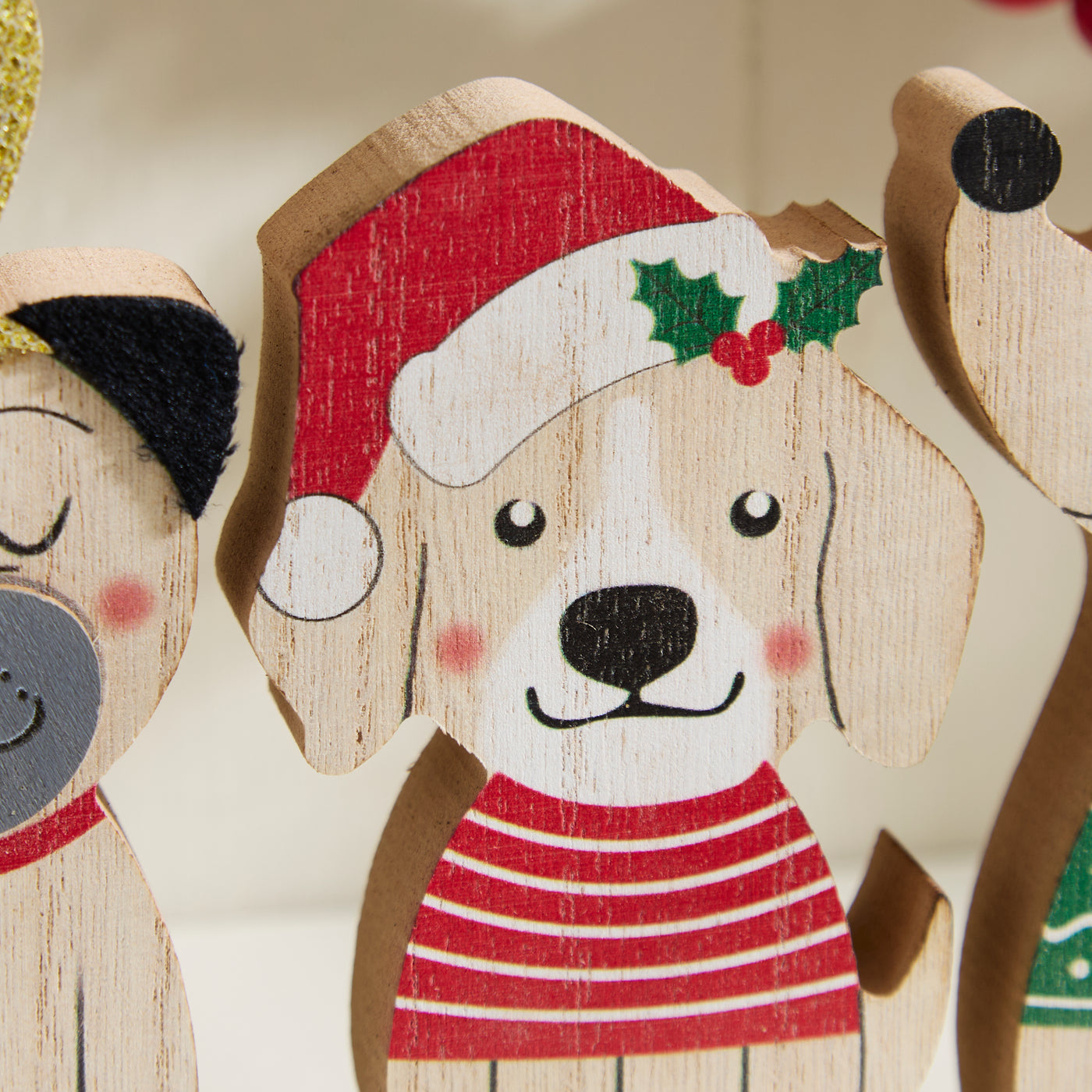 Festive Trio of Wooden Christmas Dogs Ornament