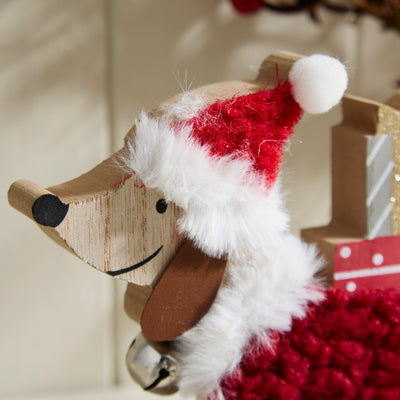 Festive Wooden Dachshund with Santa Hat and Presents