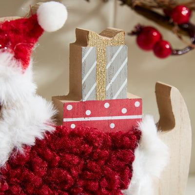 Festive Wooden Dachshund with Santa Hat and Presents