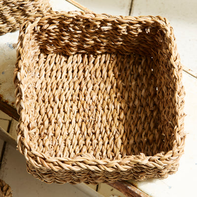 Handwoven Natural Seagrass Storage Baskets – Set of 3 Square Baskets