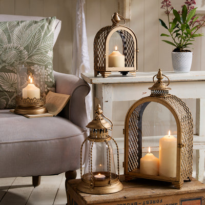Vintage Gold Lantern & Candle Holder  – Sold individually or as a set.
