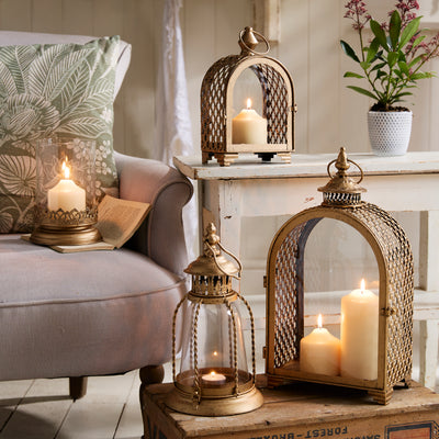 Vintage Gold Lantern & Candle Holder  – Sold individually or as a set.