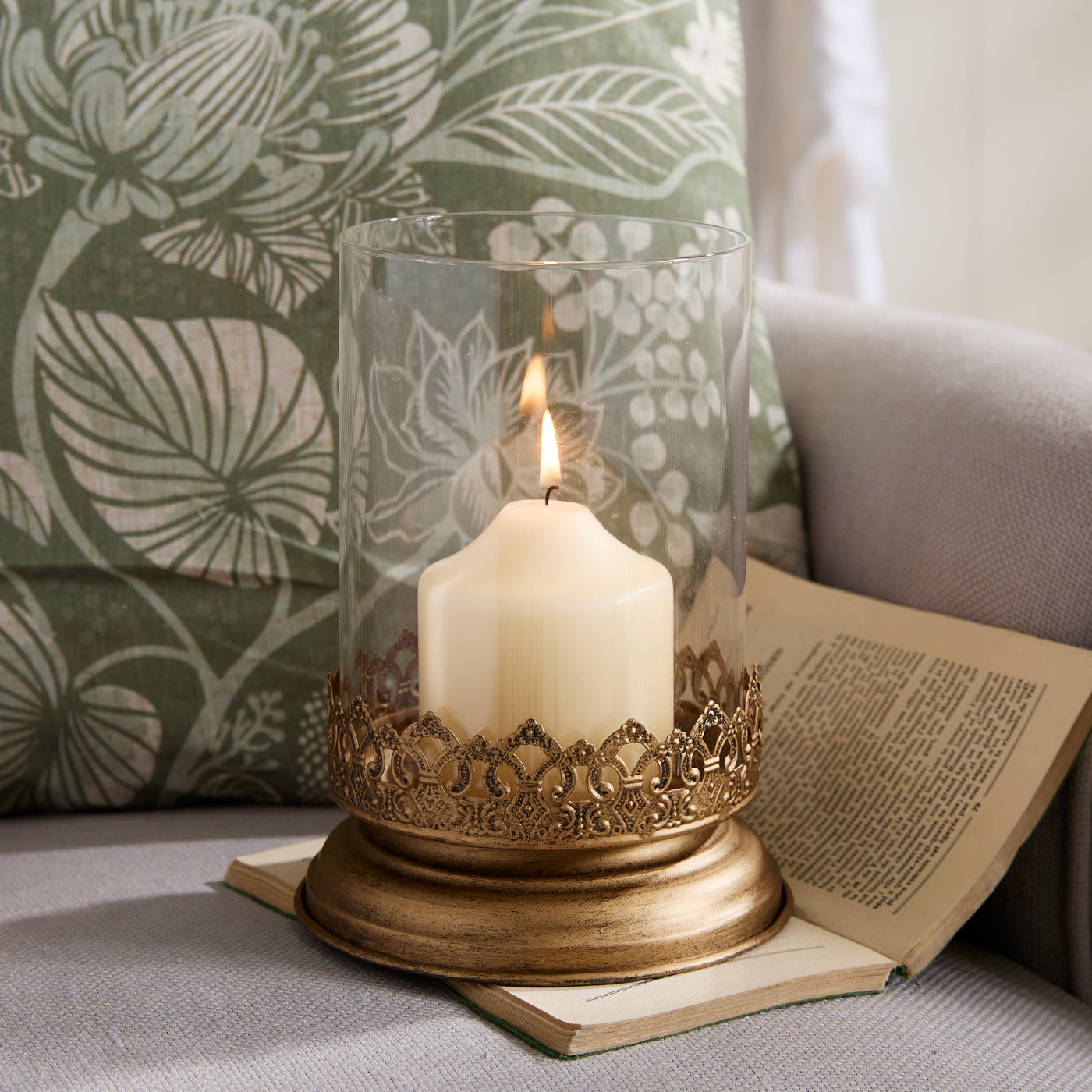 Vintage Gold Lantern & Candle Holder  – Sold individually or as a set.