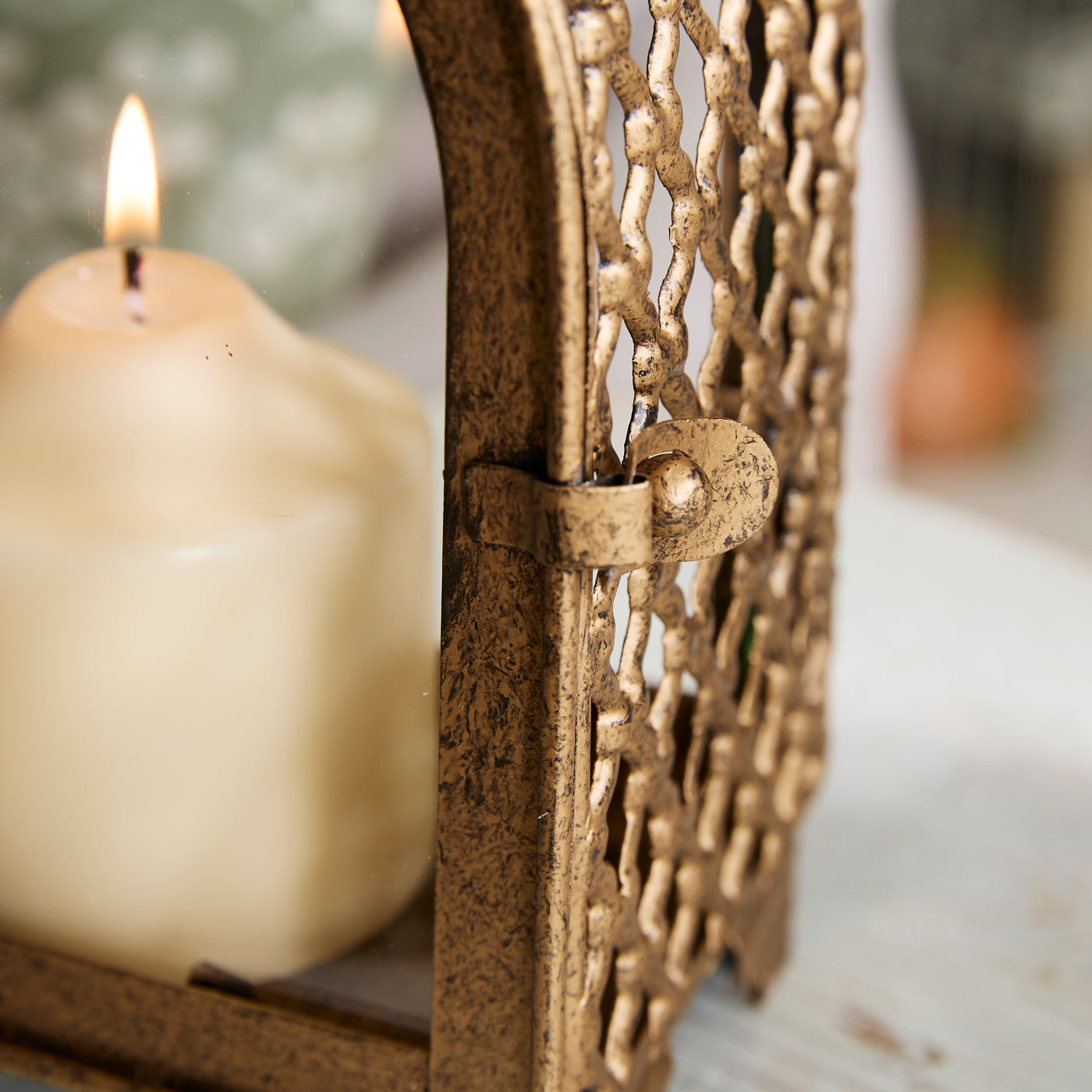 Vintage Gold Lantern & Candle Holder  – Sold individually or as a set.