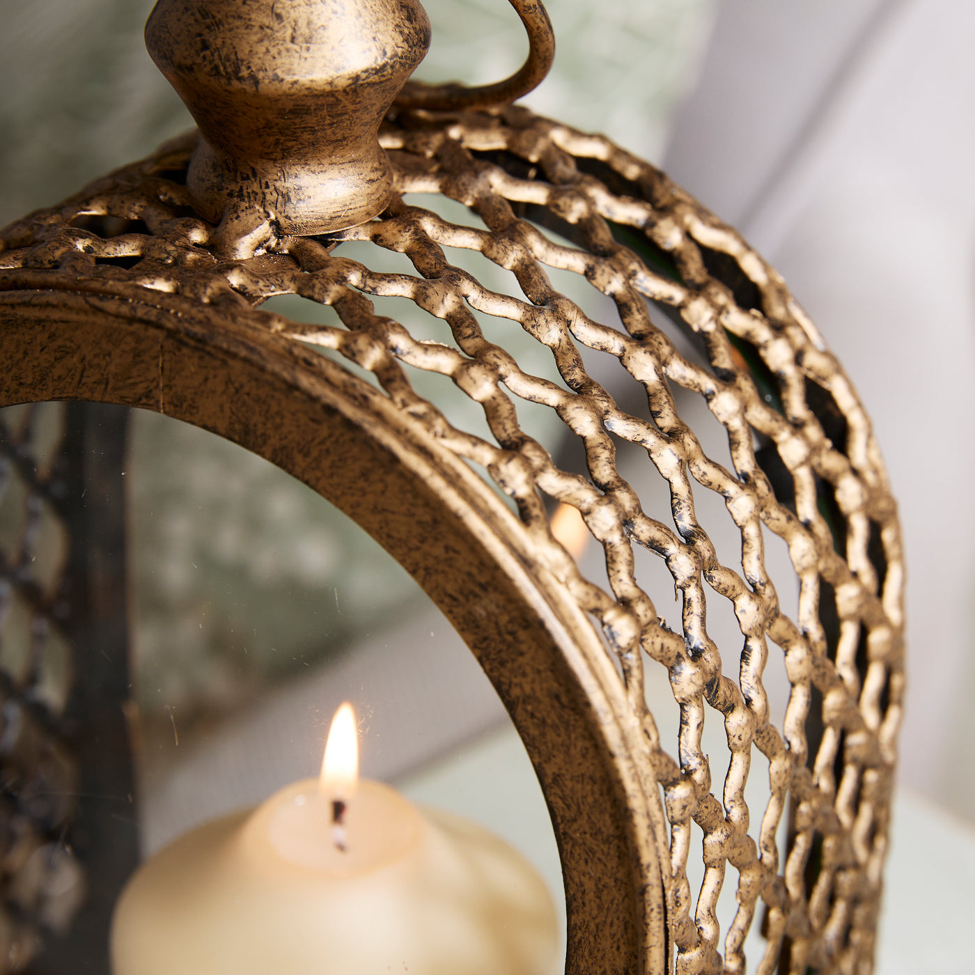 Vintage Gold Lantern & Candle Holder  – Sold individually or as a set.
