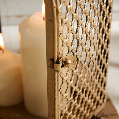 Vintage Gold Lantern & Candle Holder  – Sold individually or as a set.