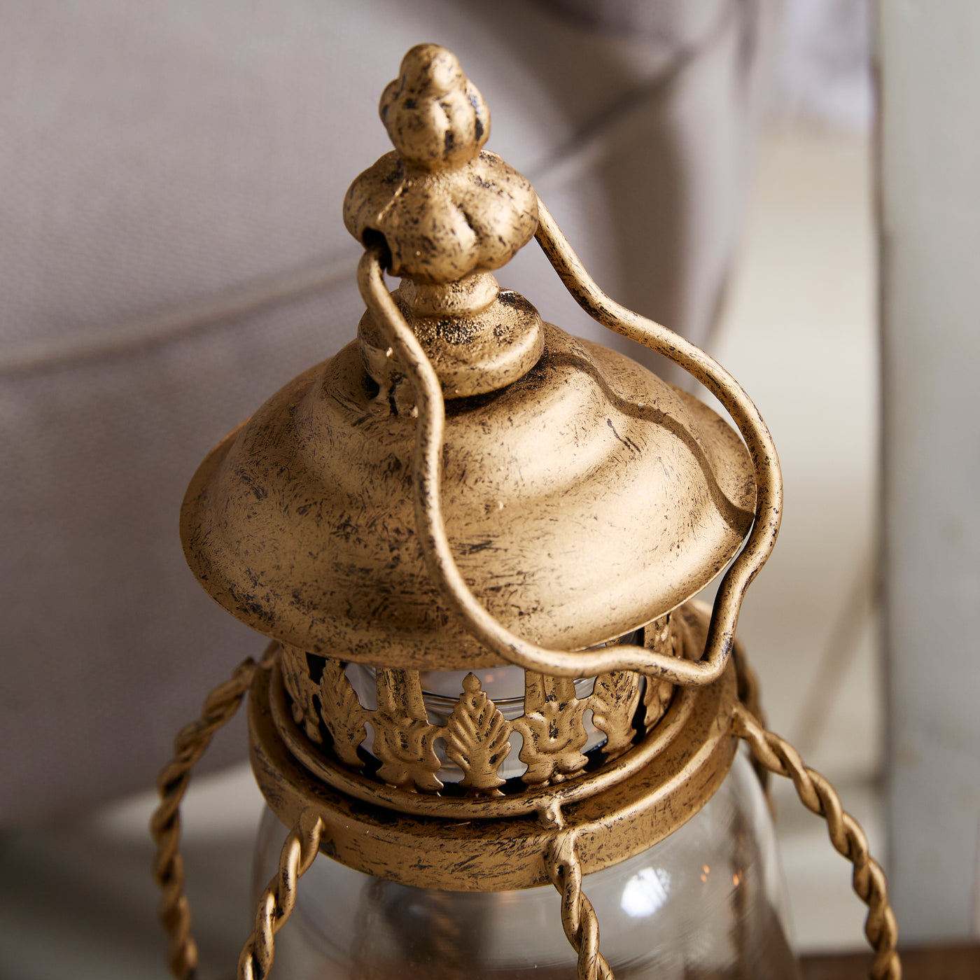 Vintage Gold Lantern & Candle Holder  – Sold individually or as a set.