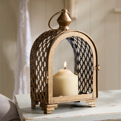 Vintage Gold Lantern & Candle Holder  – Sold individually or as a set.