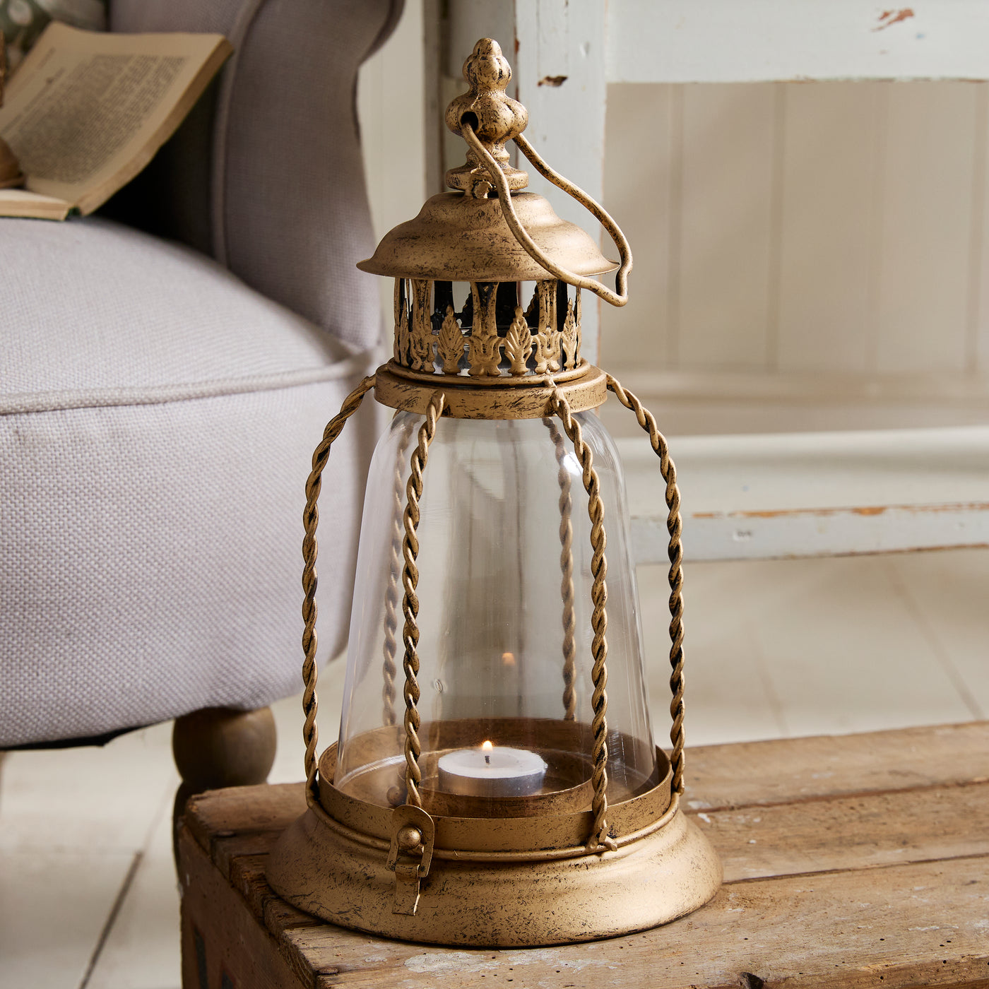 Vintage Gold Lantern & Candle Holder  – Sold individually or as a set.