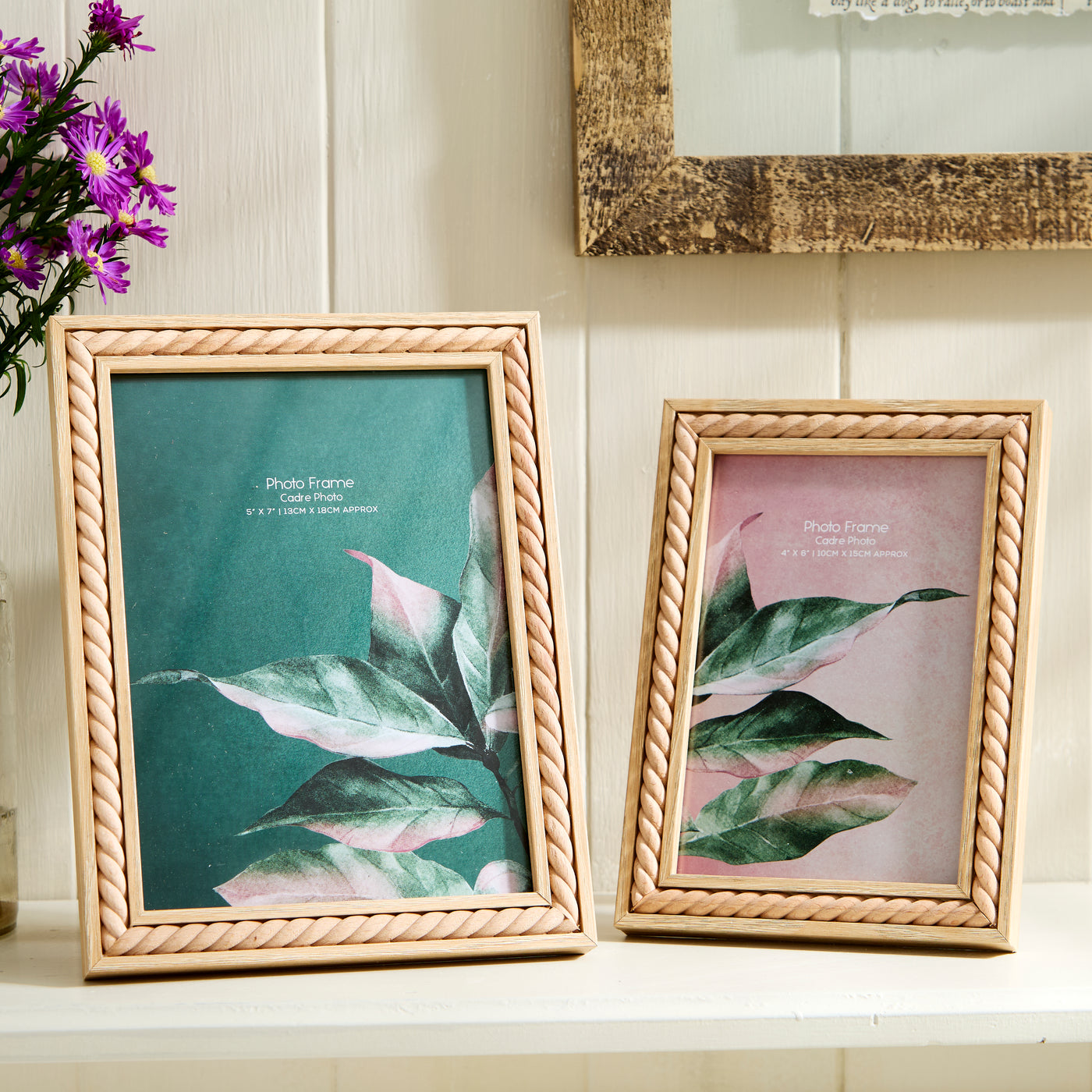 Natural Wood Photo Frame with Carved Border Design – Available in Two Sizes