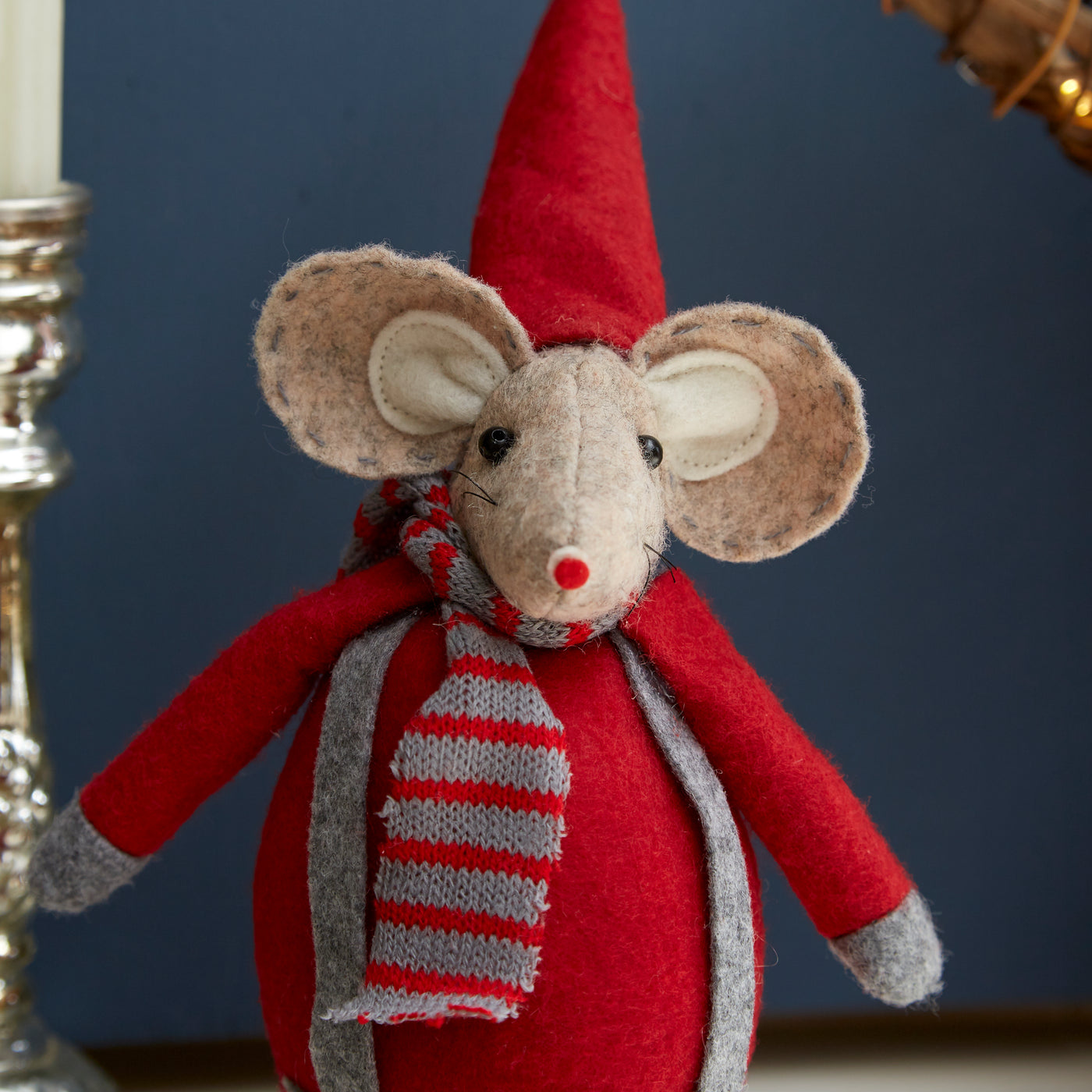 Festive Red Felt Mouse with Hat and Scarf