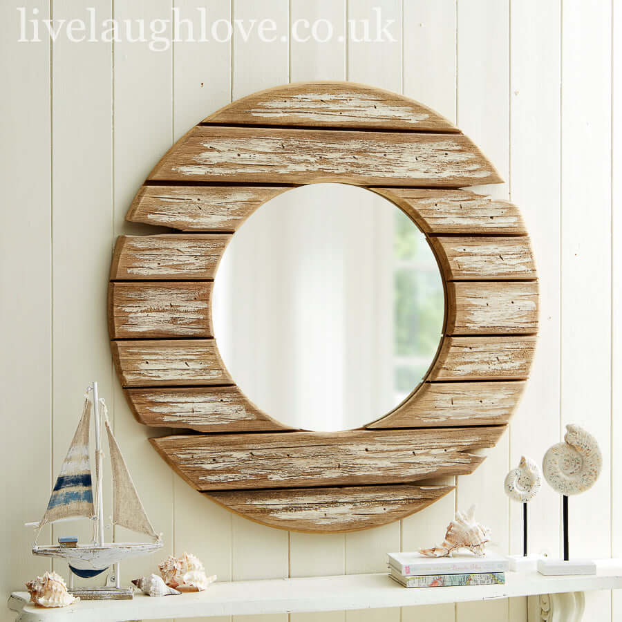 Rustic Round Driftwood Wall Mirror