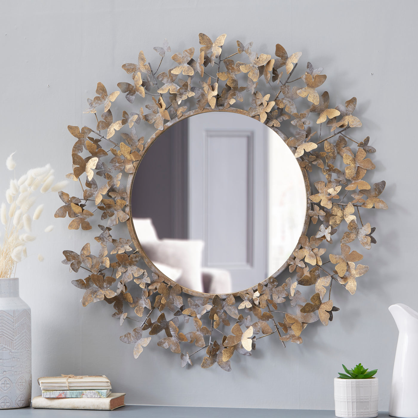 Large Rustic Metal Butterfly Mirror