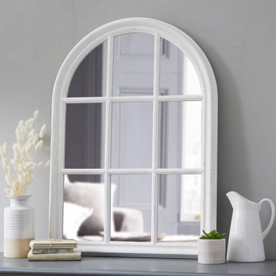 Large Arch Wooden Window Mirror - Antique White