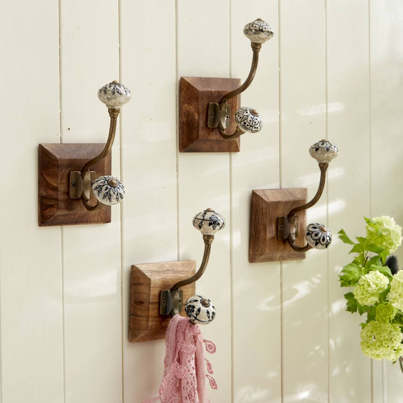 Brass and Ceramic Wall Hooks
