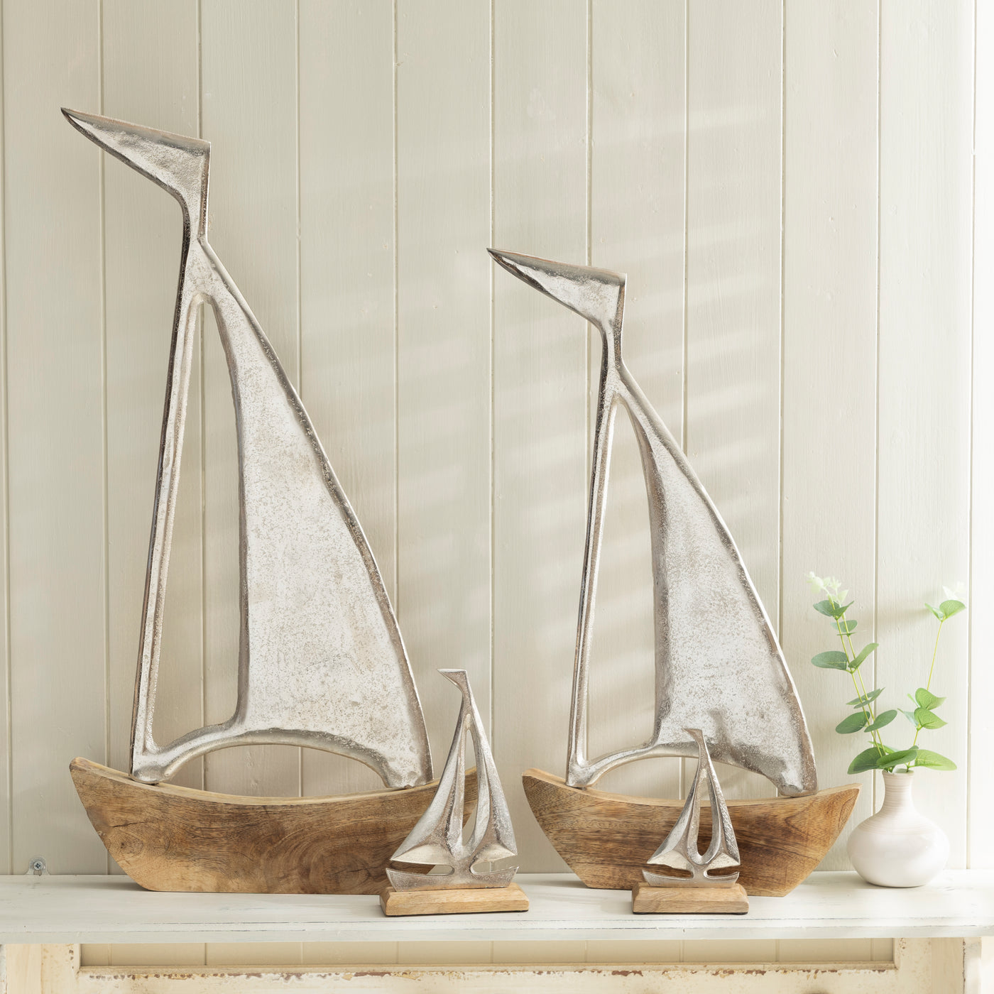 Metal and Wood Nautical Rustic Sailboat Sculpture