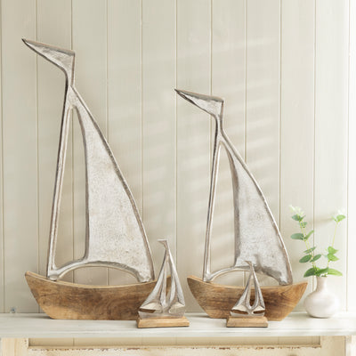 Metal and Wood Nautical Rustic Sailboat Sculpture