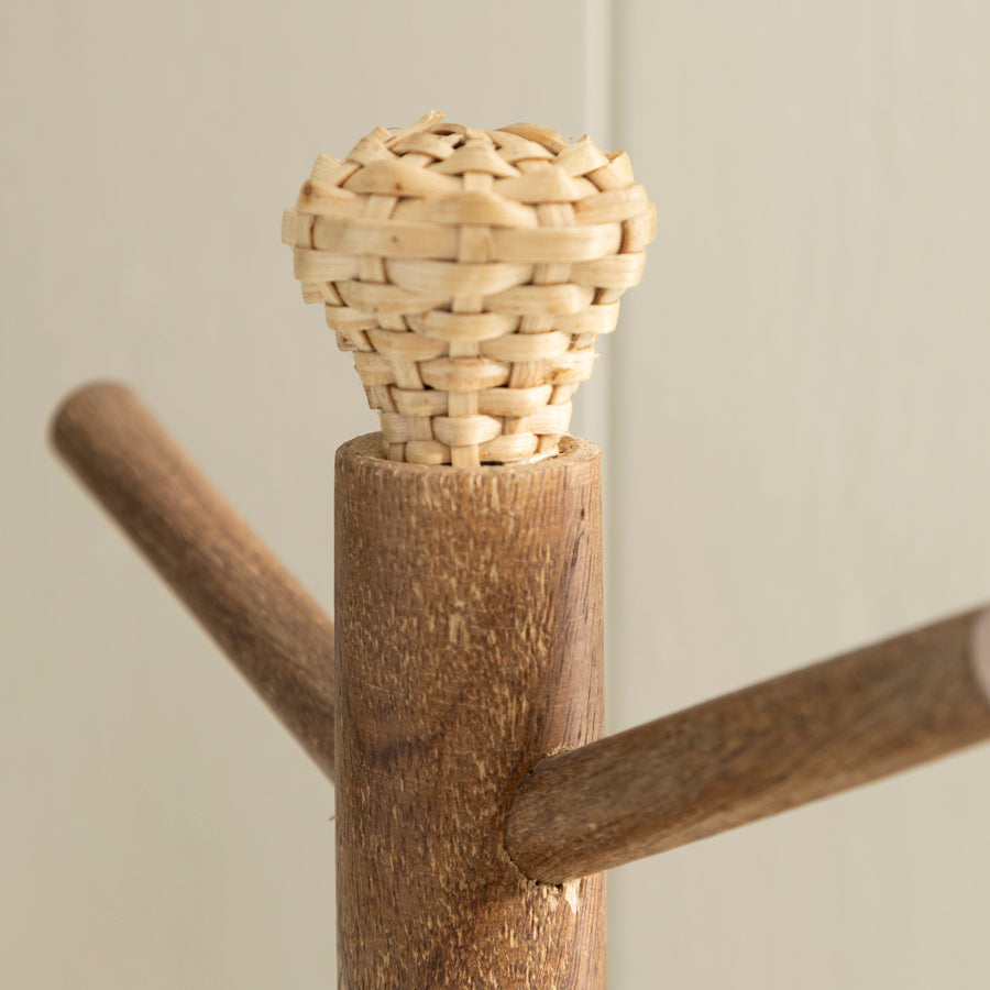 Rustic Wooden Mug Tree Stand with Decorative Top