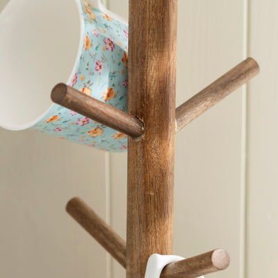 Rustic Wooden Mug Tree Stand with Decorative Top