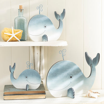 Cute Nautical Wooden Whale Shelf Sitter