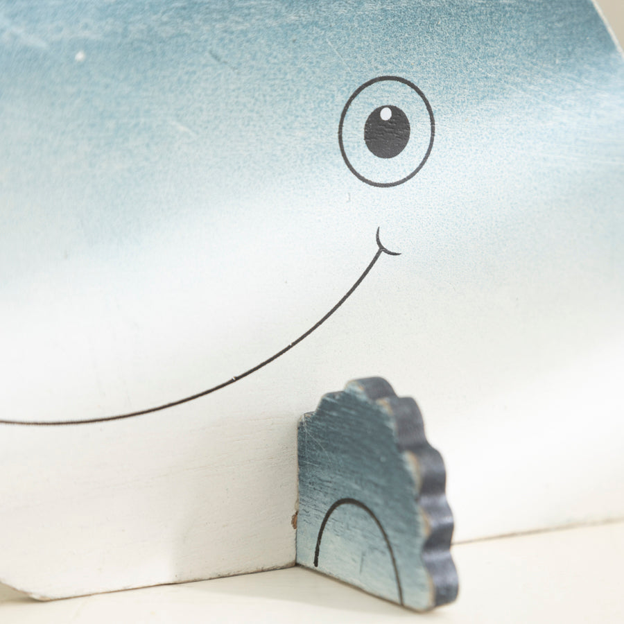 Cute Nautical Wooden Whale Shelf Sitter