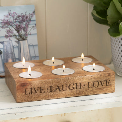 Engraved Wooden Tealight Candle Holder with Tealights