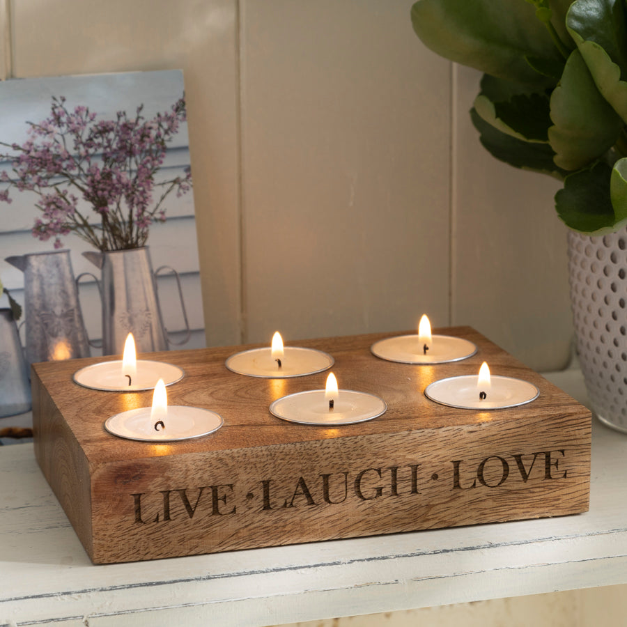 Engraved Wooden Tealight Candle Holder with Tealights