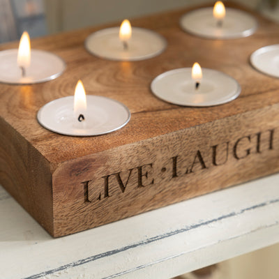 Engraved Wooden Tealight Candle Holder with Tealights
