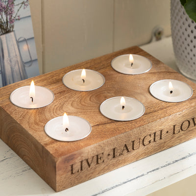 Engraved Wooden Tealight Candle Holder with Tealights