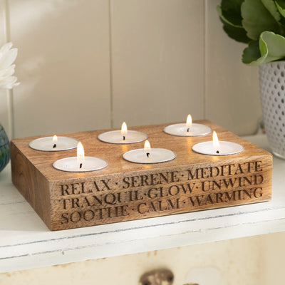 Engraved Wooden Tealight Candle Holder with Tealights