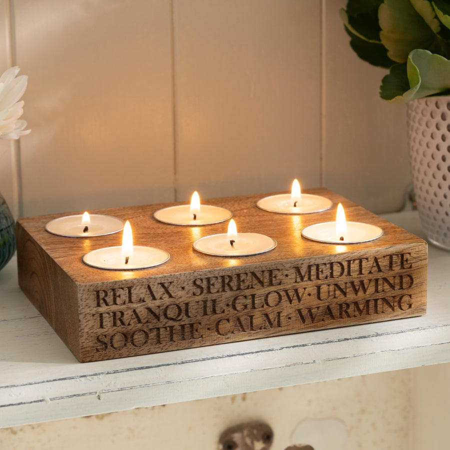 Engraved Wooden Tealight Candle Holder with Tealights