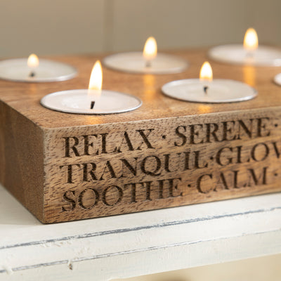 Engraved Wooden Tealight Candle Holder with Tealights