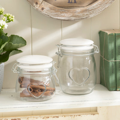 Heart-Embossed Glass Storage Jar with Ceramic Lid