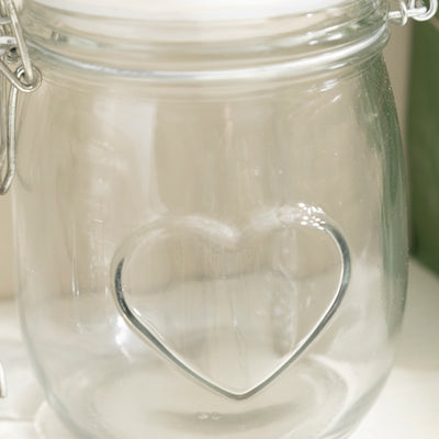 Heart-Embossed Glass Storage Jar with Ceramic Lid