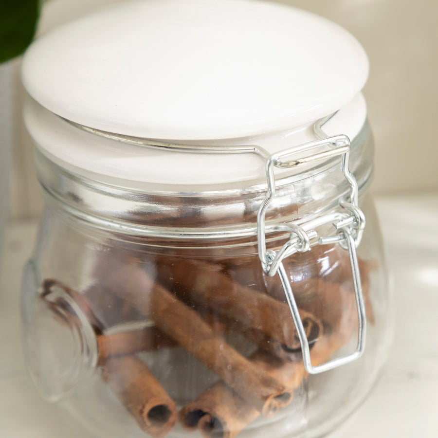 Heart-Embossed Glass Storage Jar with Ceramic Lid