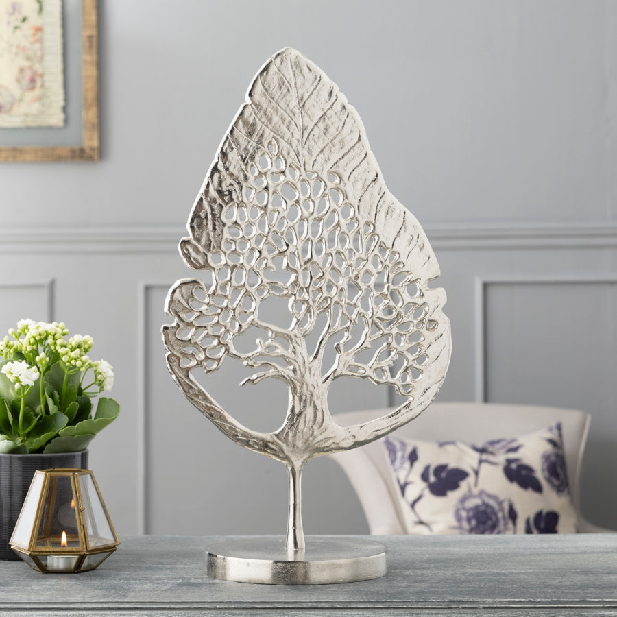 Metal Tree of Life Leaf Sculpture - Elegant Decorative Accent Piece