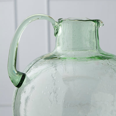 Green Glass Jug - Vintage Style Decorative Pitcher Vase