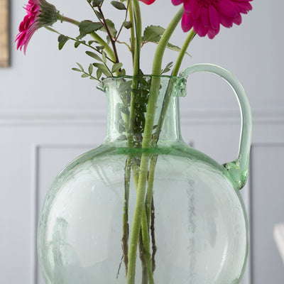Green Glass Jug - Vintage Style Decorative Pitcher Vase