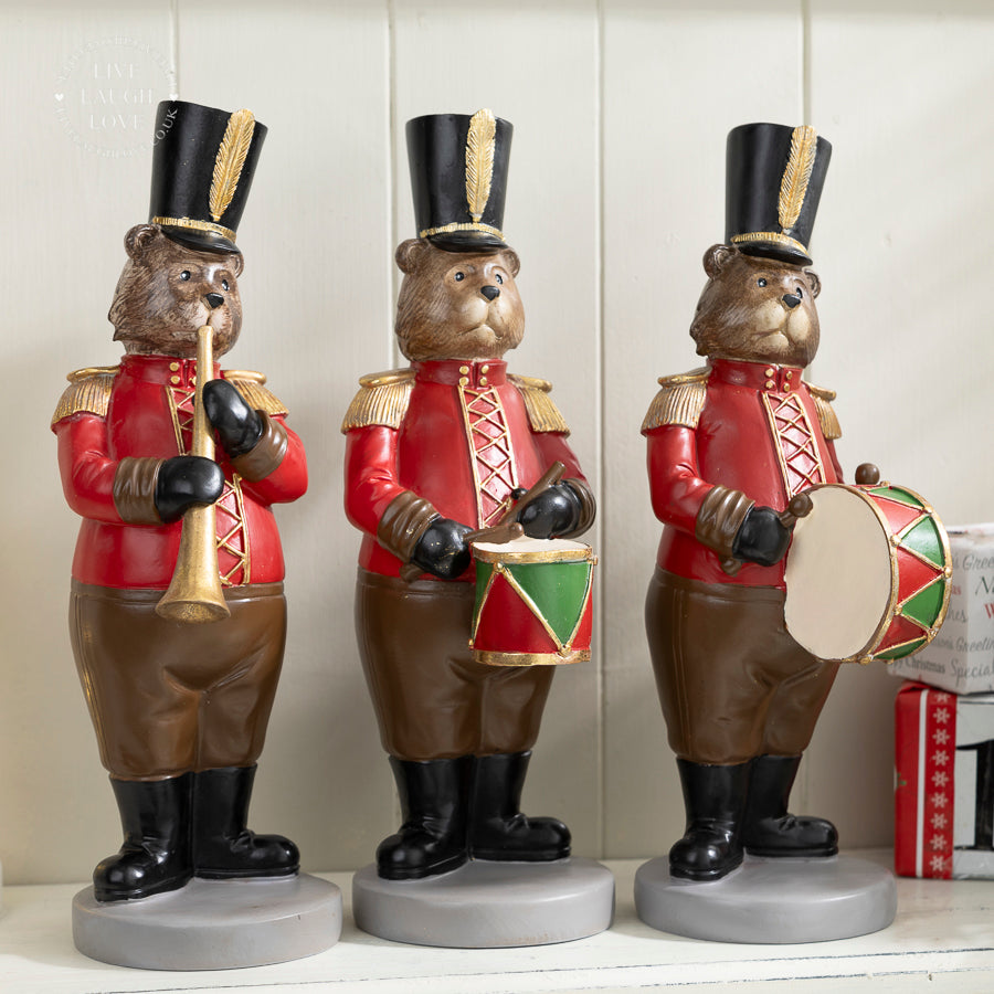 Christmas Bear Band Figurines - Musical Bear Soldiers