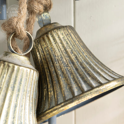 Vintage Christmas Bell Garland - 5 Metal Bells on Jute Rope