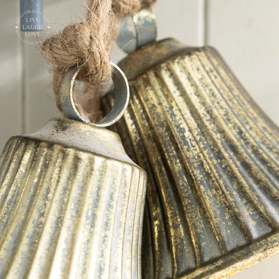 Vintage Christmas Bell Garland - 5 Metal Bells on Jute Rope