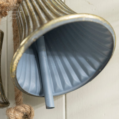 Vintage Christmas Bell Garland - 5 Metal Bells on Jute Rope