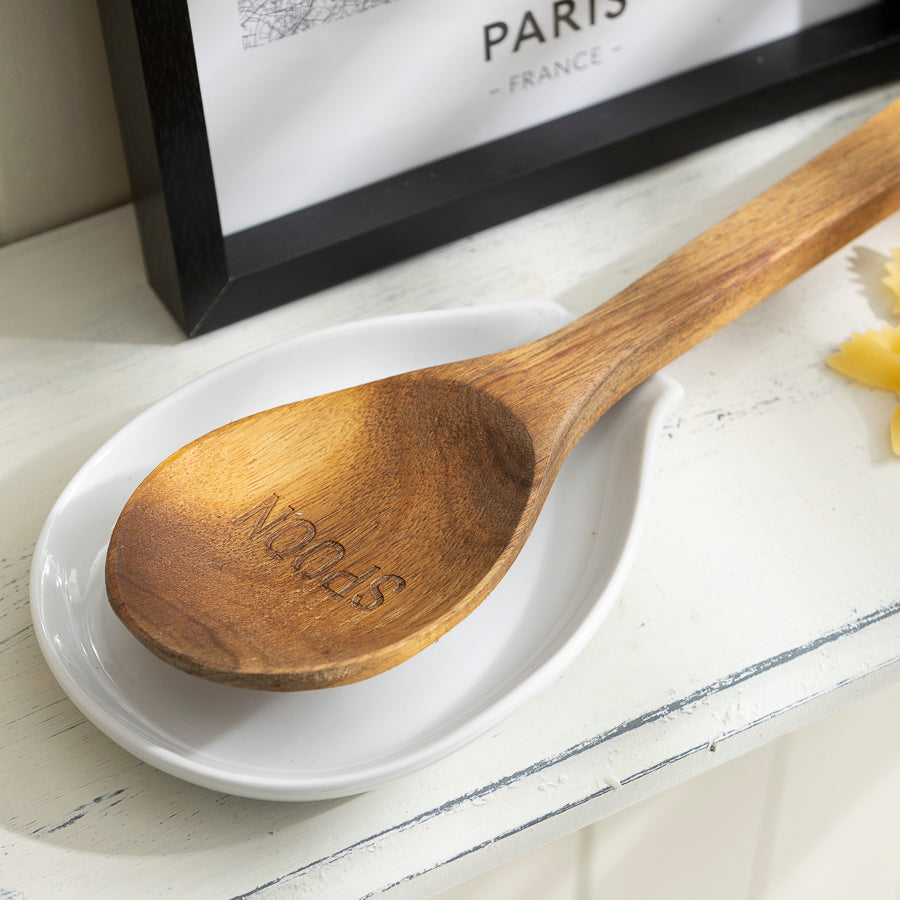 Wooden Spoon with Ceramic Rest - Elegant Kitchen Utensil Set