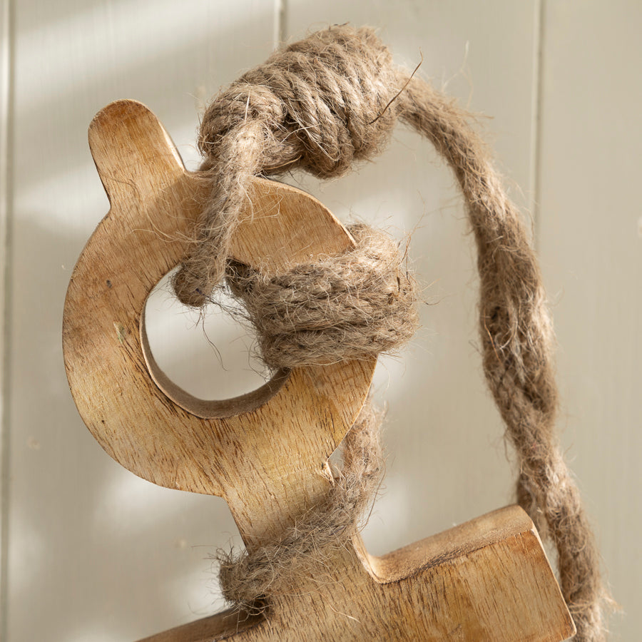 Large Rustic Wooden Anchor with Rope – Nautical Beach House Decor