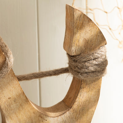 Large Rustic Wooden Anchor with Rope – Nautical Beach House Decor