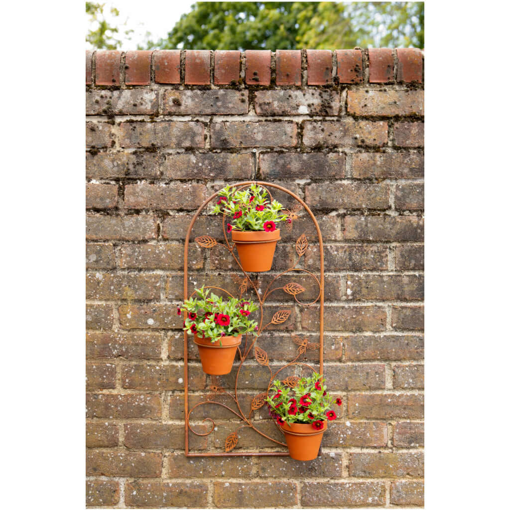Metal Leaf & Bee Design Garden Wall Planter with Terracotta Pots