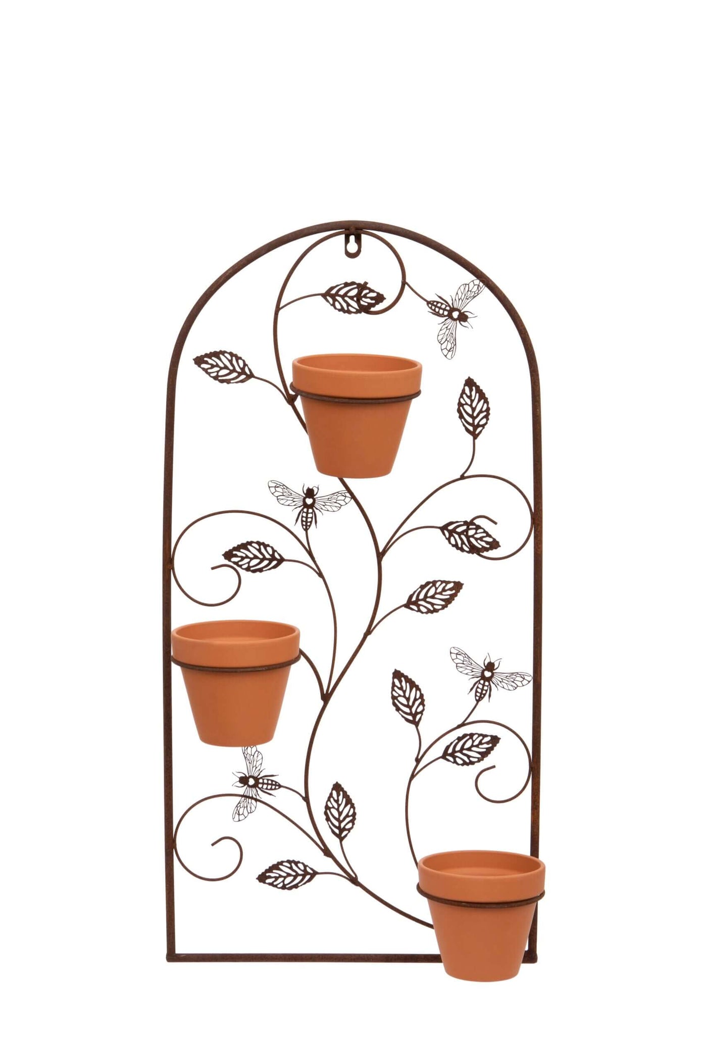 Metal Leaf & Bee Design Garden Wall Planter with Terracotta Pots