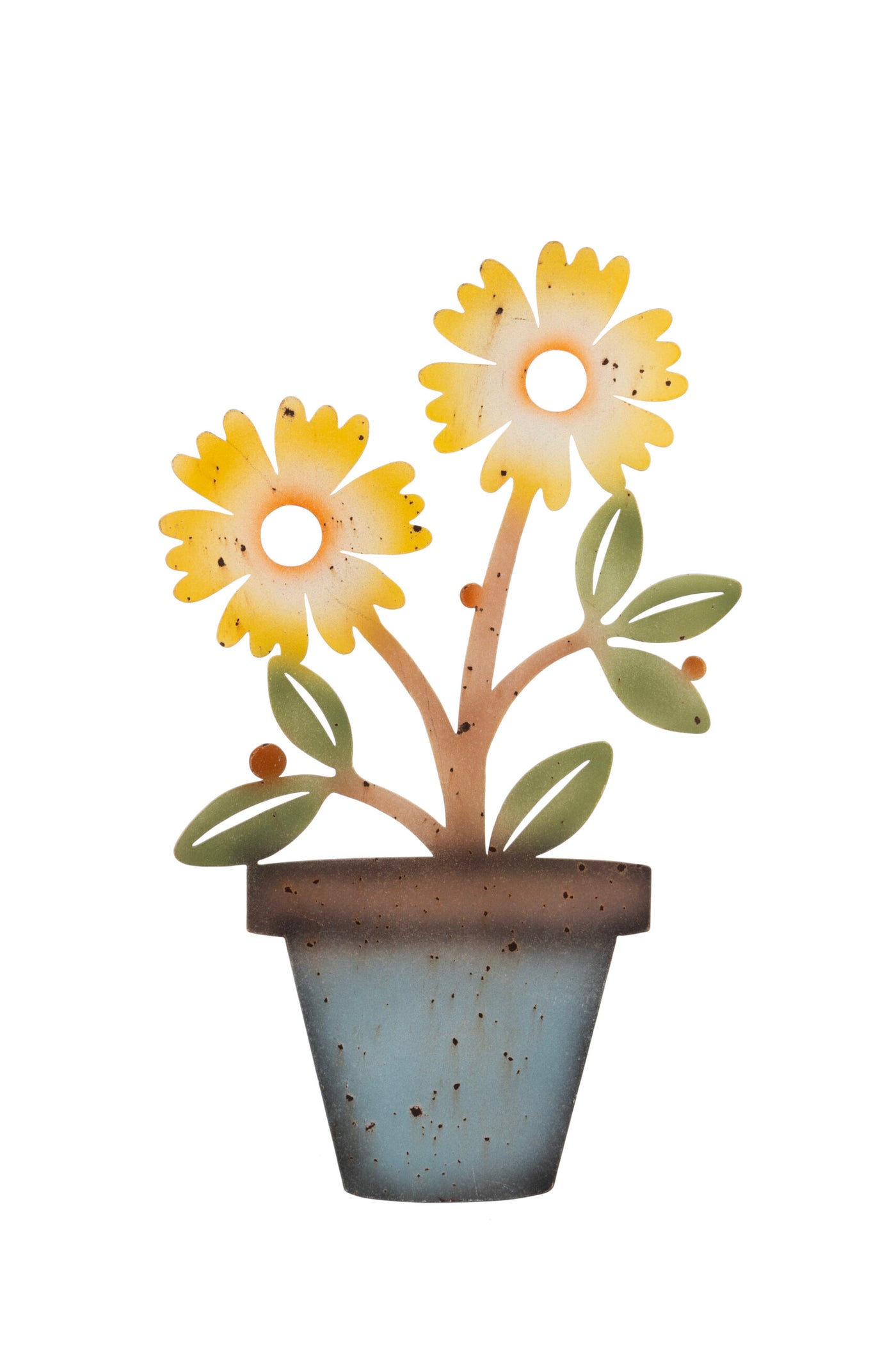 Rustic Metal Flower Pot Wall Art – Vintage Garden Decor