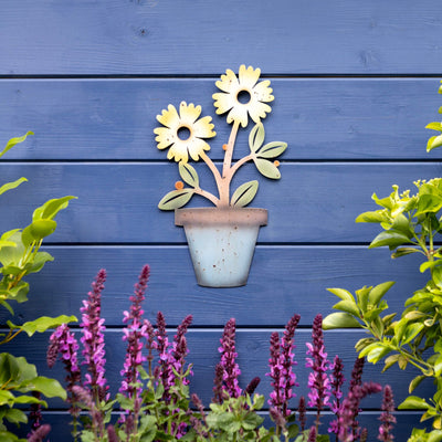 Rustic Metal Flower Pot Wall Art – Vintage Garden Decor