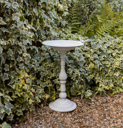 Cream Metal Bird Bath with Decorative Bird